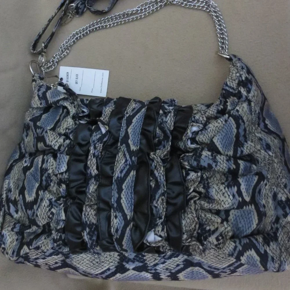 NEW Dollhouse Purse Blue Gray Black Snakeskin Print Crossbody Shoulder Hobo Bag